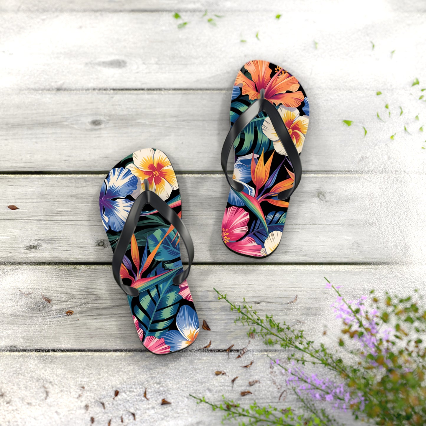 Tropical Floral Flip Flops - Summer Beach Footwear