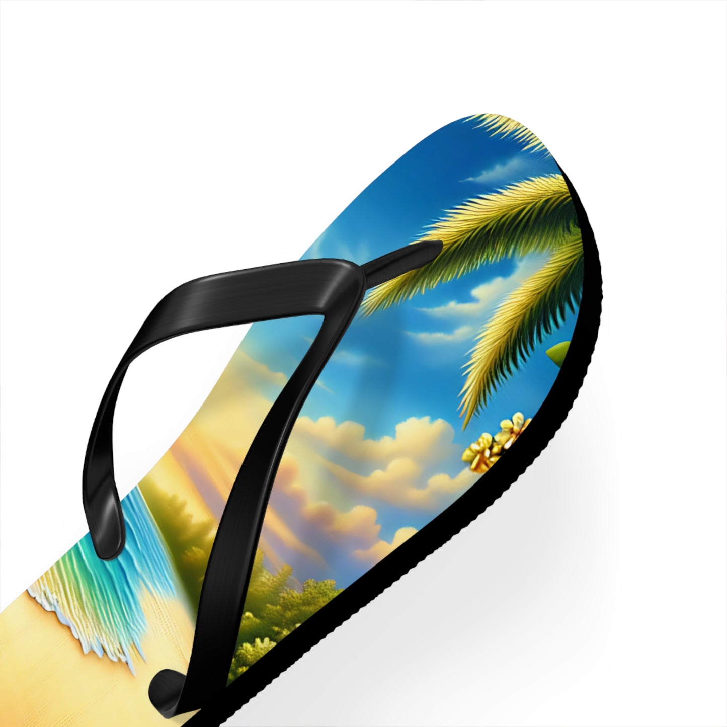 Tropical Paradise Flip Flops - Beach Vibe Sandals with Palm Trees & Ocean Scene