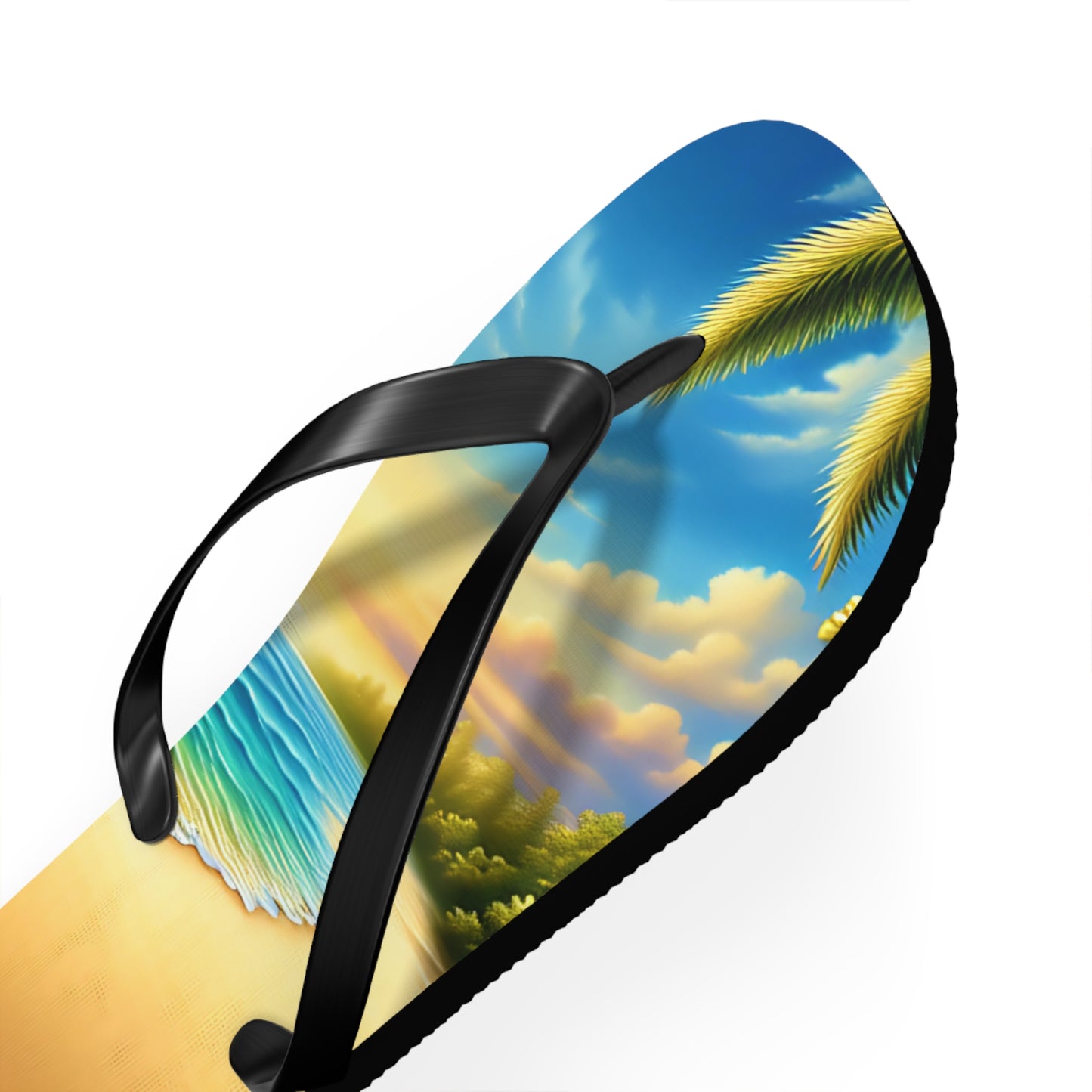 Tropical Paradise Flip Flops - Beach Vibe Sandals with Palm Trees & Ocean Scene