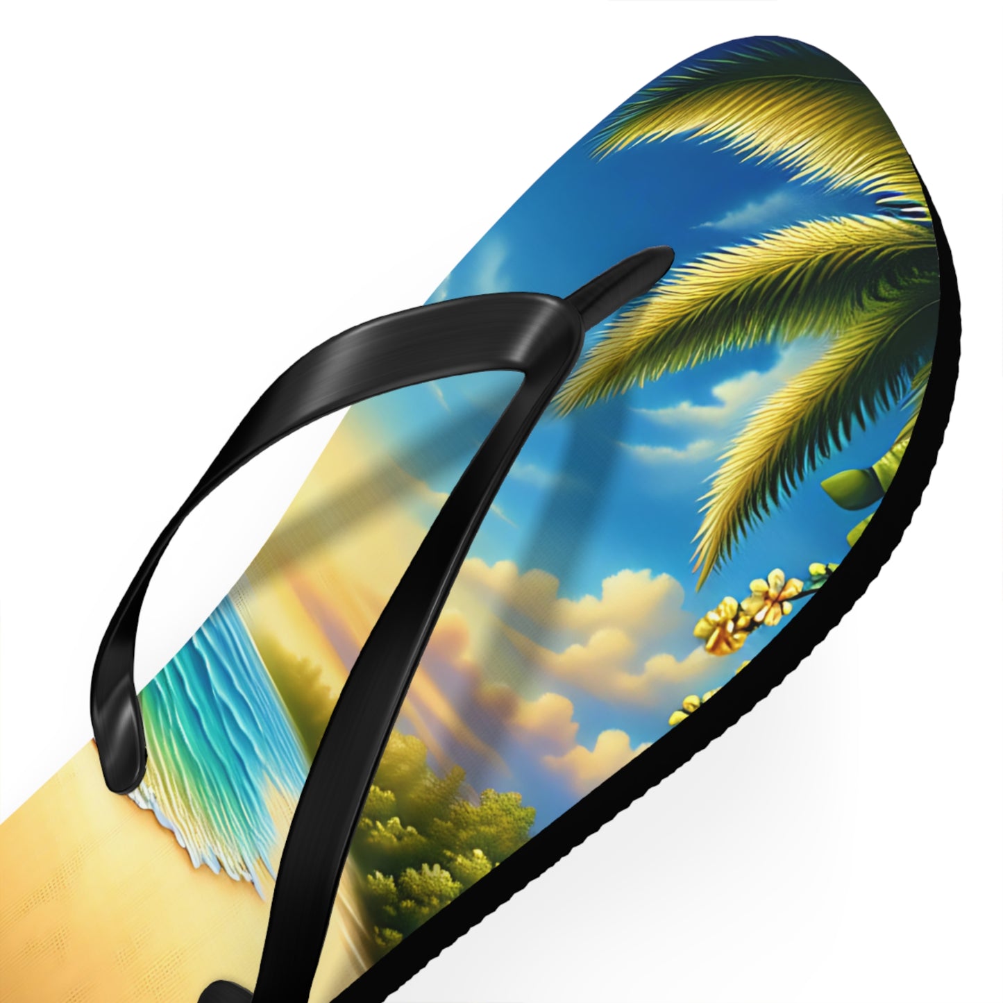 Tropical Paradise Flip Flops - Beach Vibe Sandals with Palm Trees & Ocean Scene