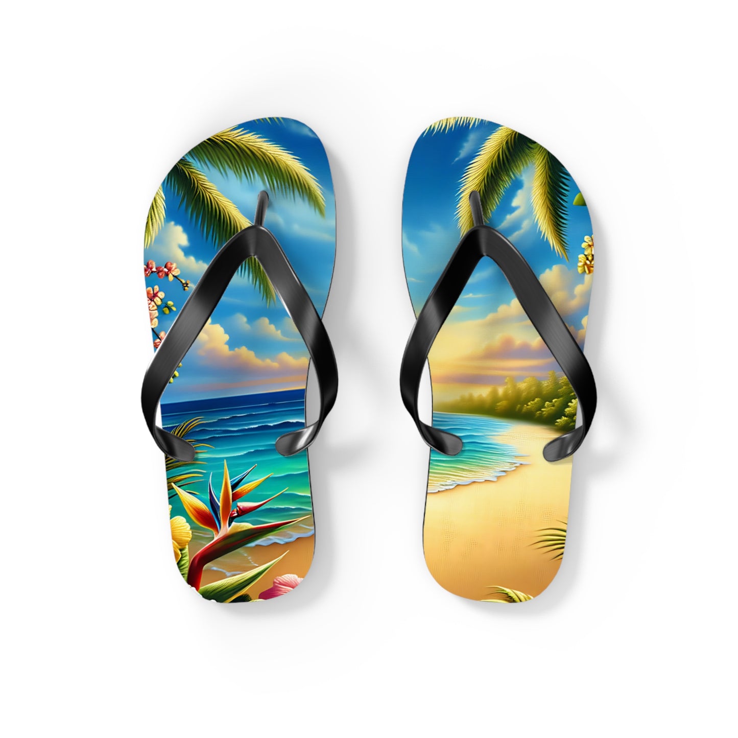 Tropical Paradise Flip Flops - Beach Vibe Sandals with Palm Trees & Ocean Scene