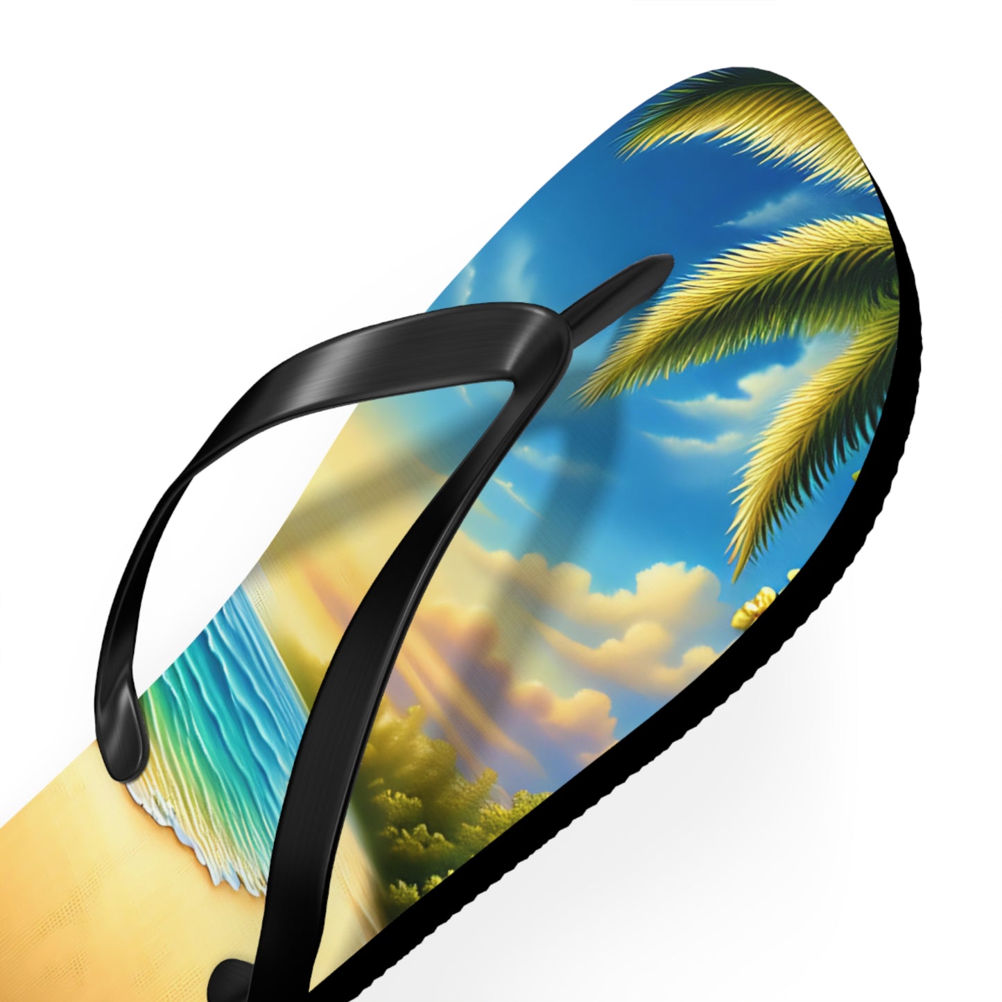 Tropical Paradise Flip Flops - Beach Vibe Sandals with Palm Trees & Ocean Scene