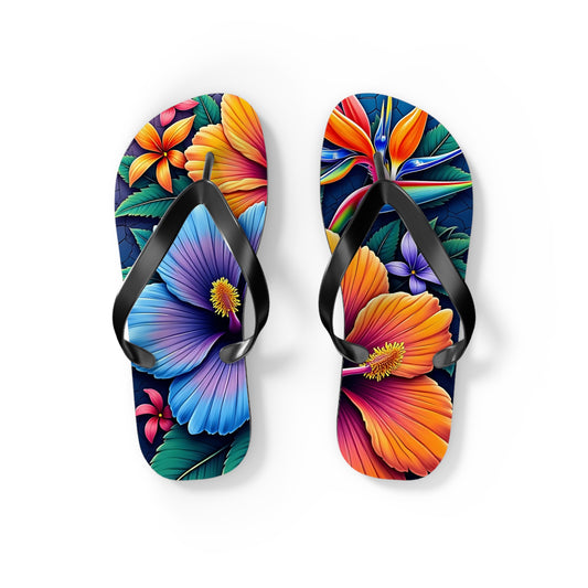 Tropical Floral Flip Flops - Vibrant Summer Sandals for Beach, Vacation, and Casual Wear