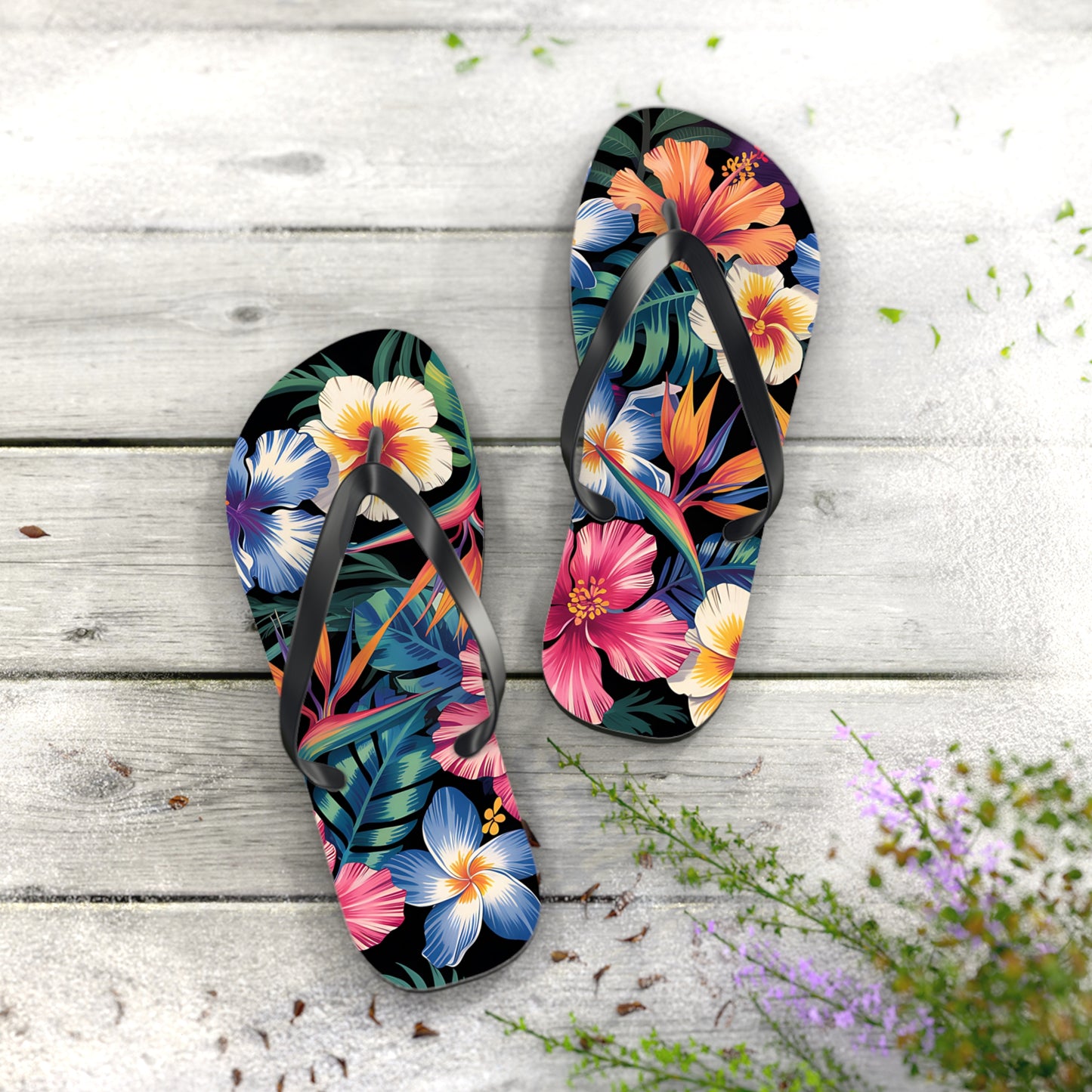 Tropical Floral Flip Flops - Summer Beach Footwear