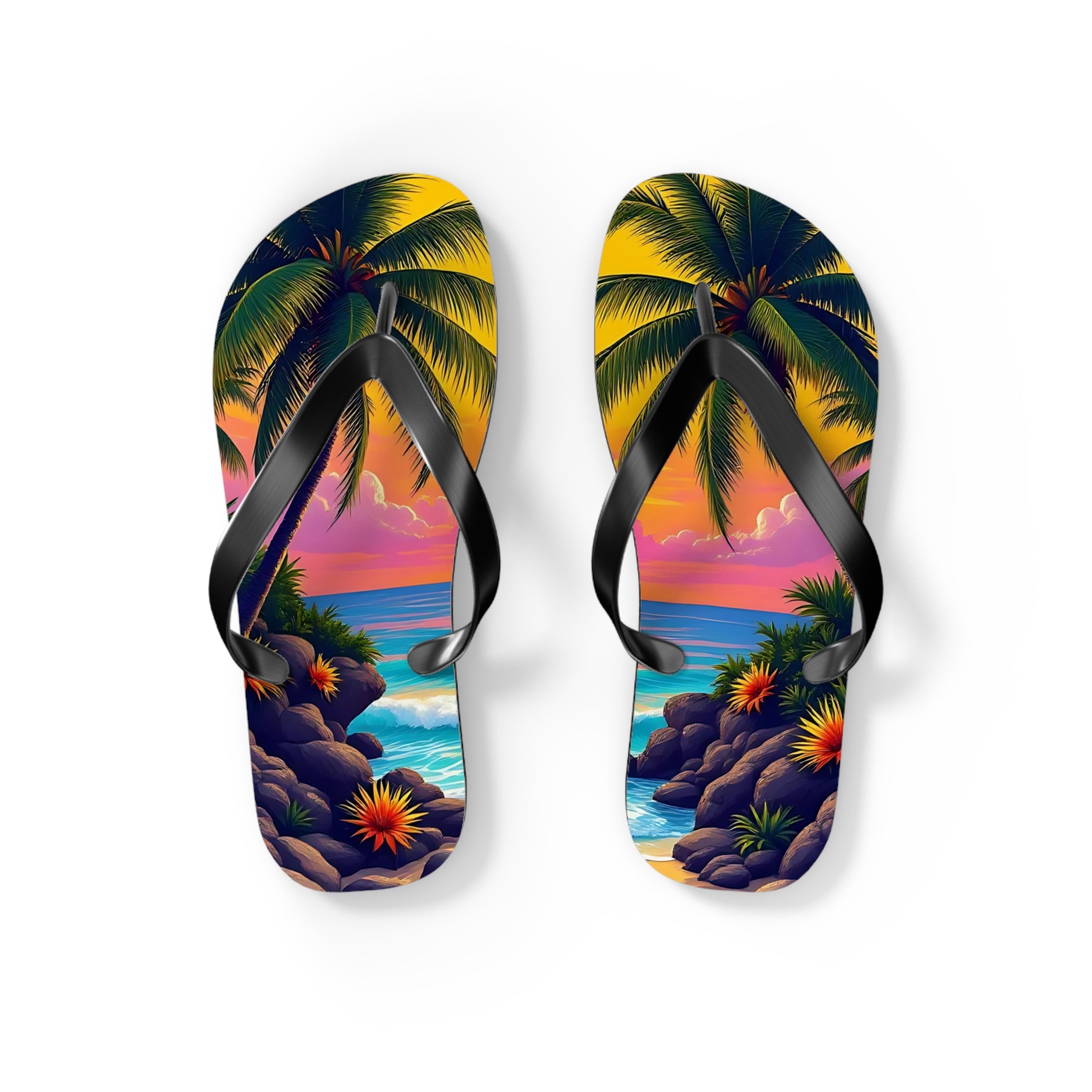 Tropical Beach Flip Flops - Colorful Paradise Design