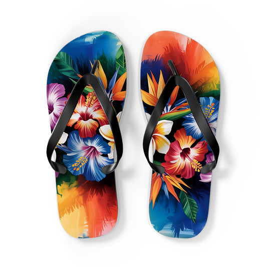 Vibrant Floral Flip Flops - Summer Beach Sandals with Tropical Hibiscus Design