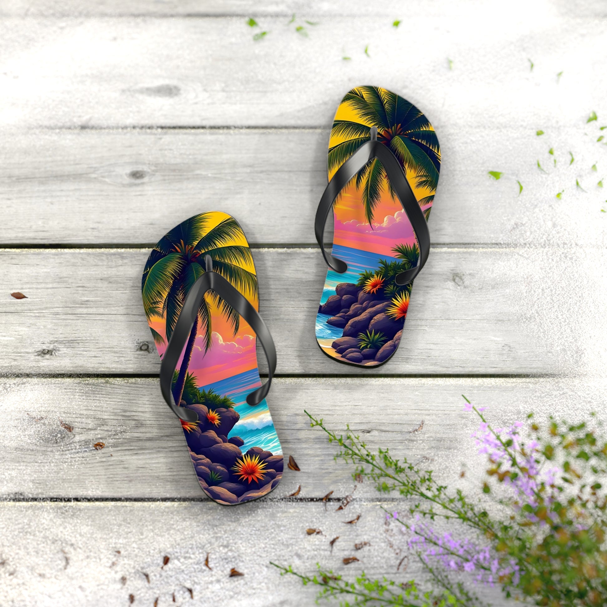 Tropical Beach Flip Flops - Colorful Paradise Design