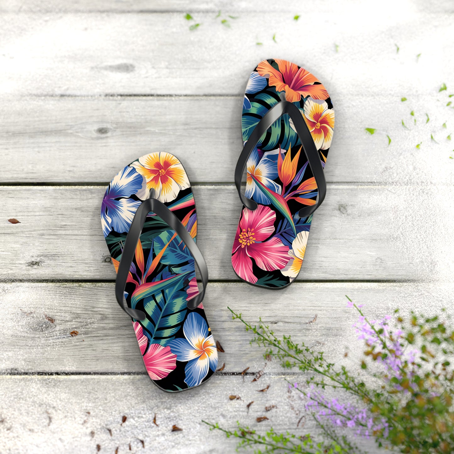 Tropical Floral Flip Flops - Summer Beach Footwear