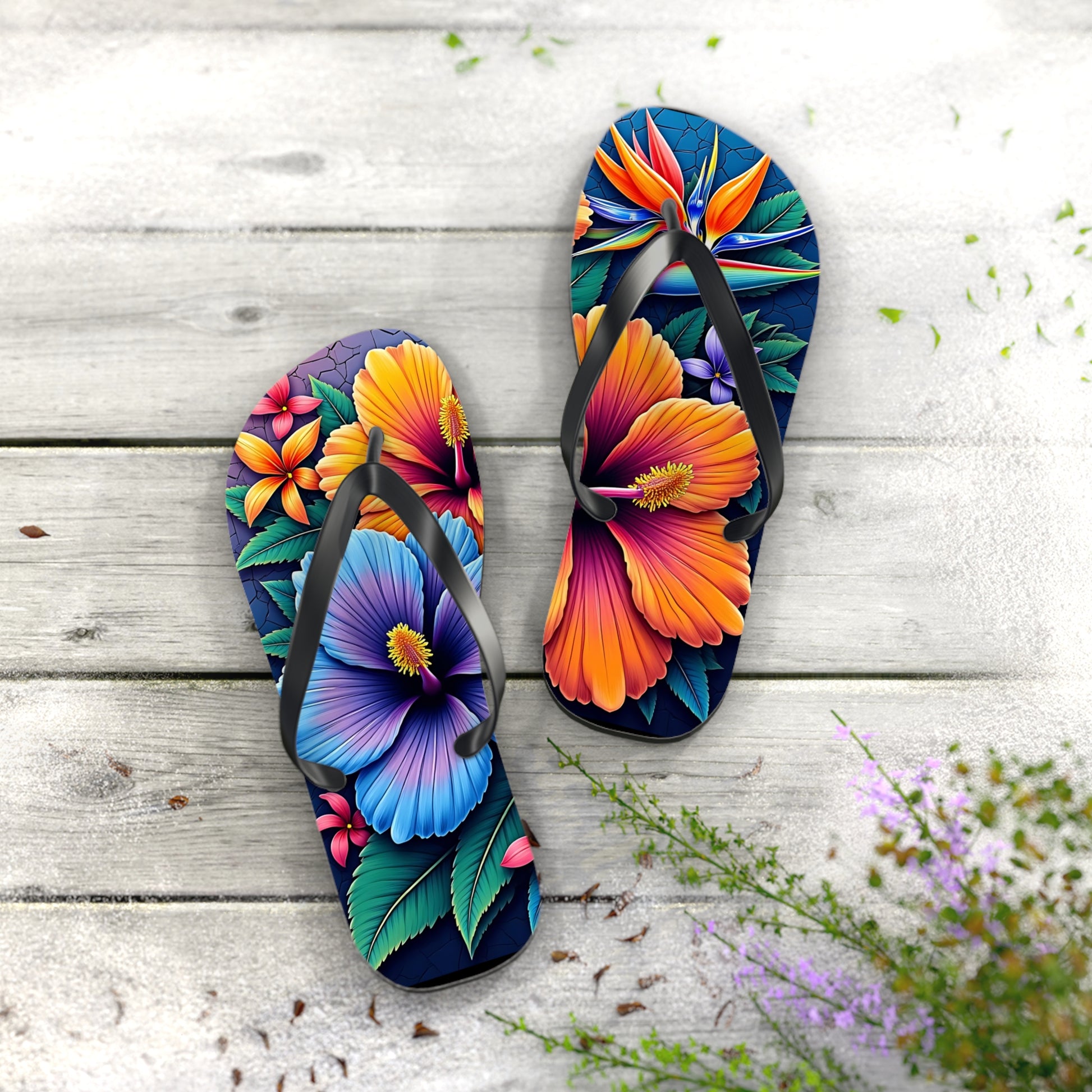 Tropical Floral Flip Flops - Vibrant Summer Sandals