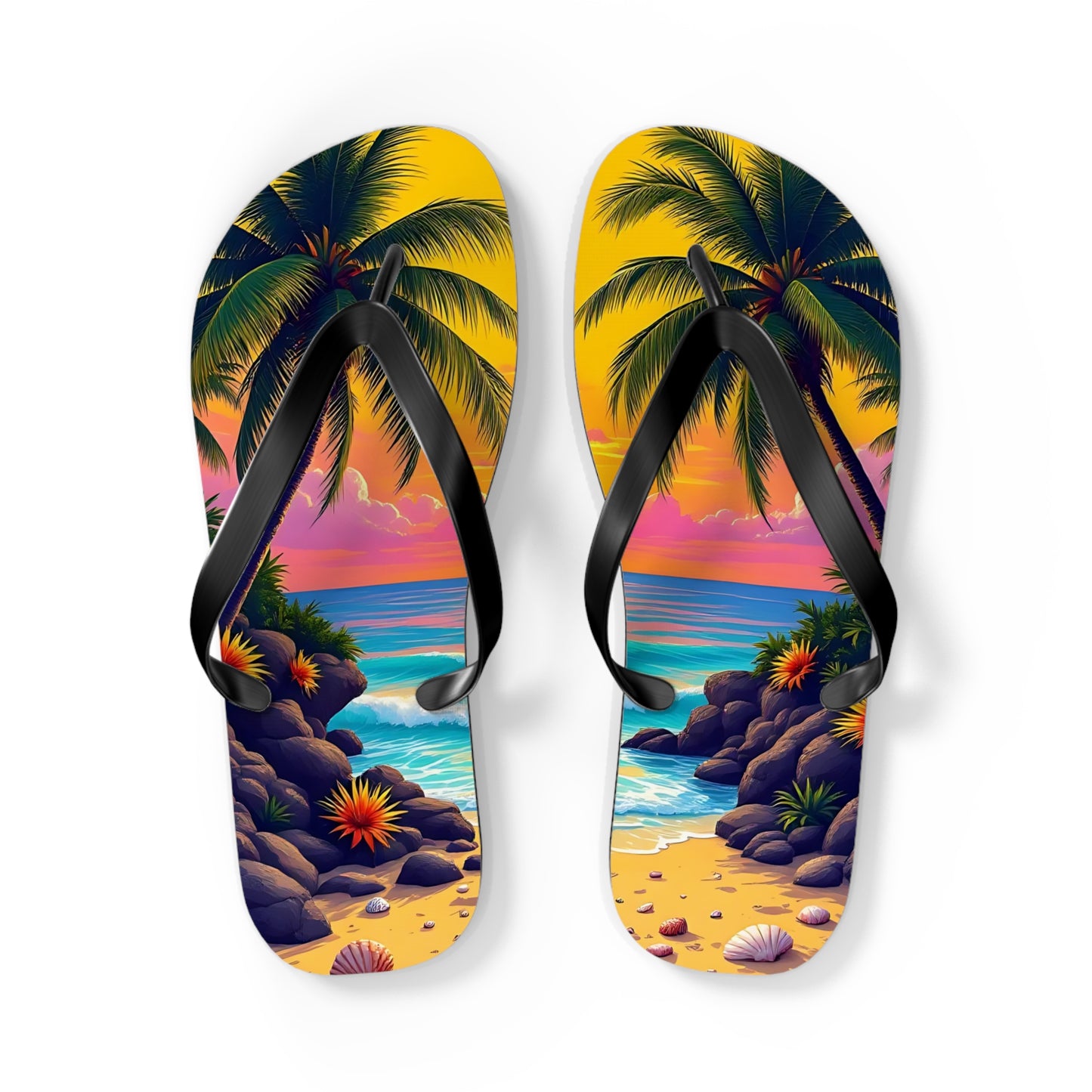 Tropical Beach Flip Flops - Colorful Paradise Design