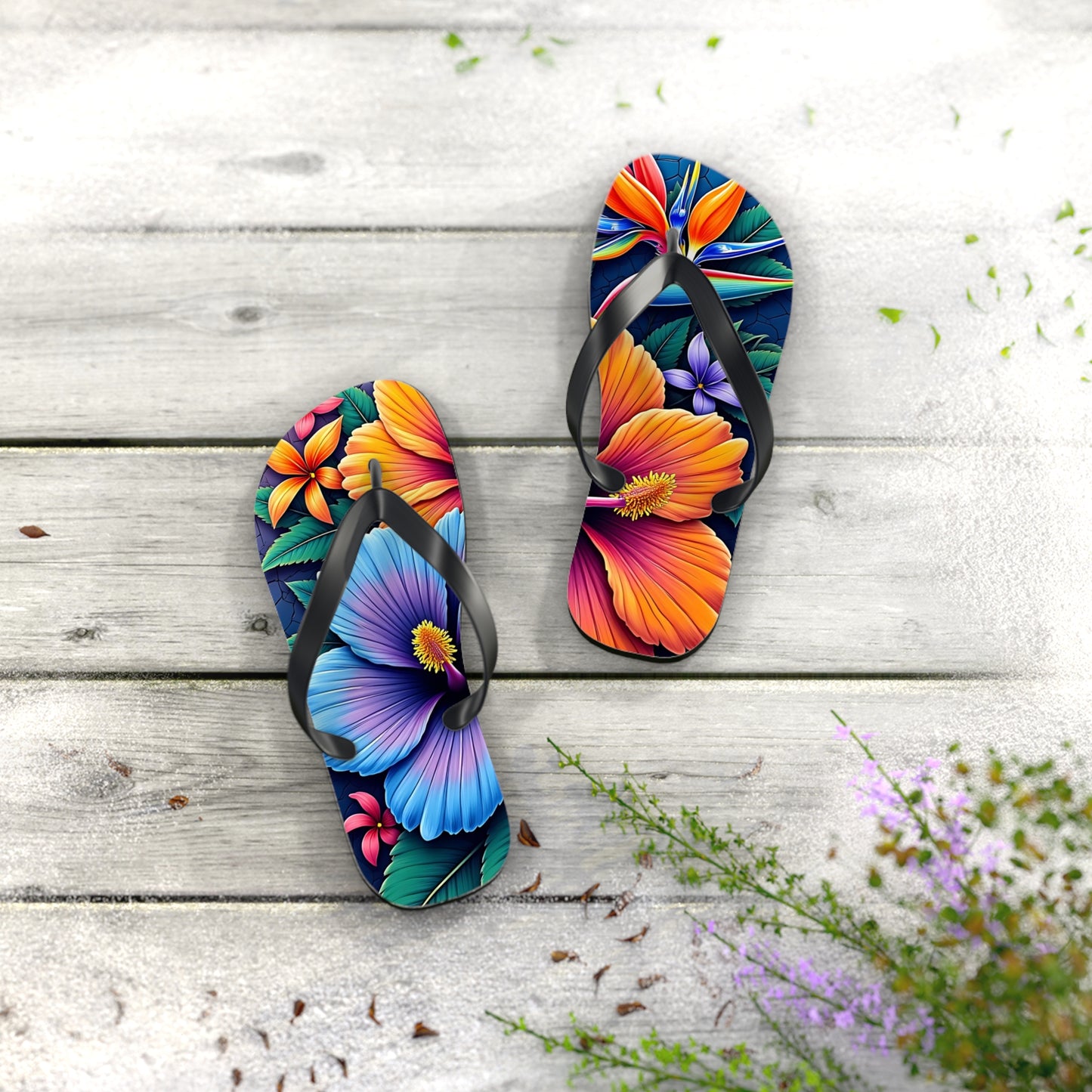 Tropical Floral Flip Flops - Vibrant Summer Sandals