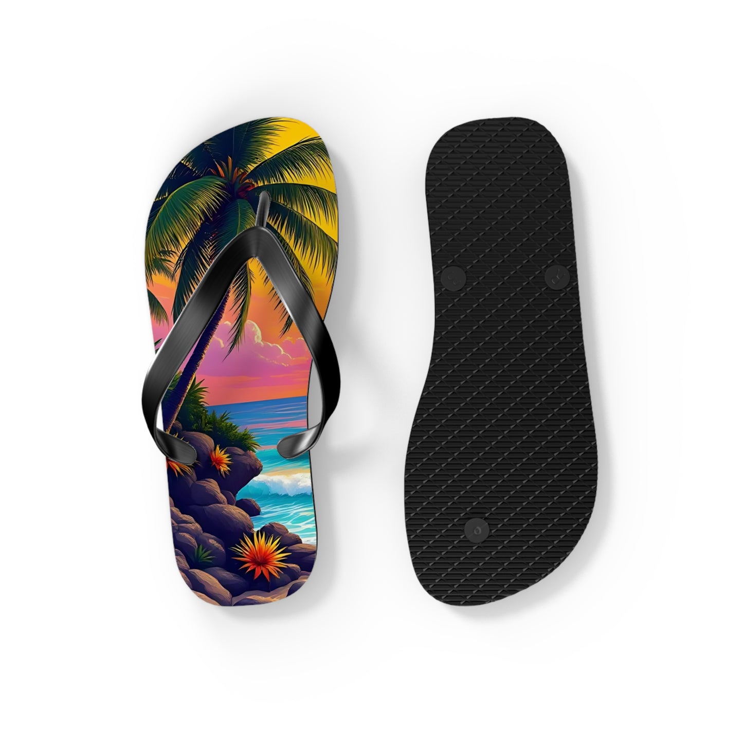 Tropical Beach Flip Flops - Colorful Paradise Design