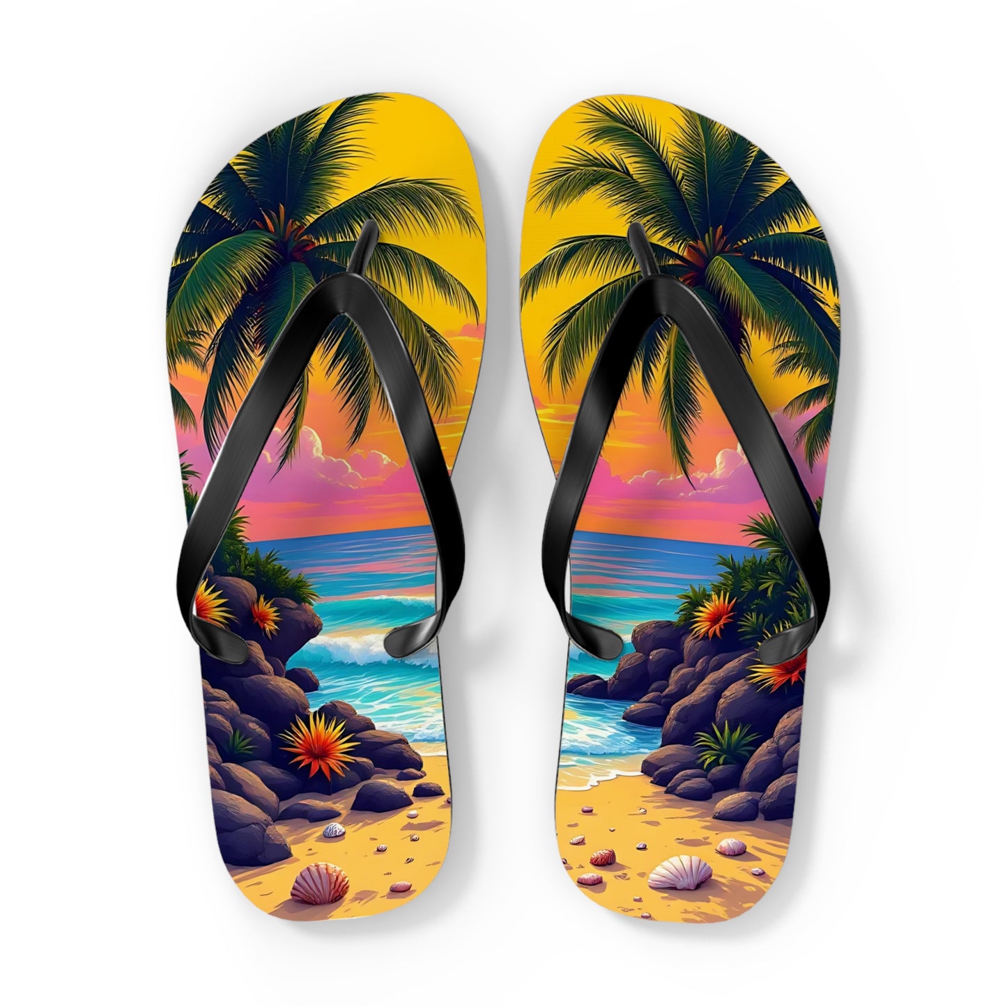 Tropical Beach Flip Flops - Colorful Paradise Design