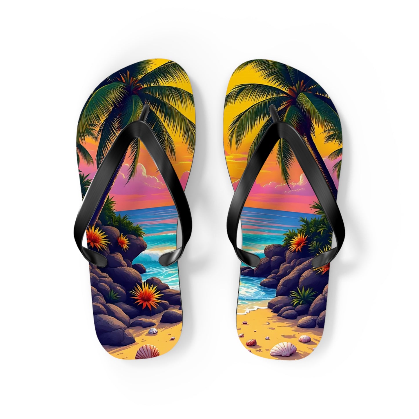 Tropical Beach Flip Flops - Colorful Paradise Design