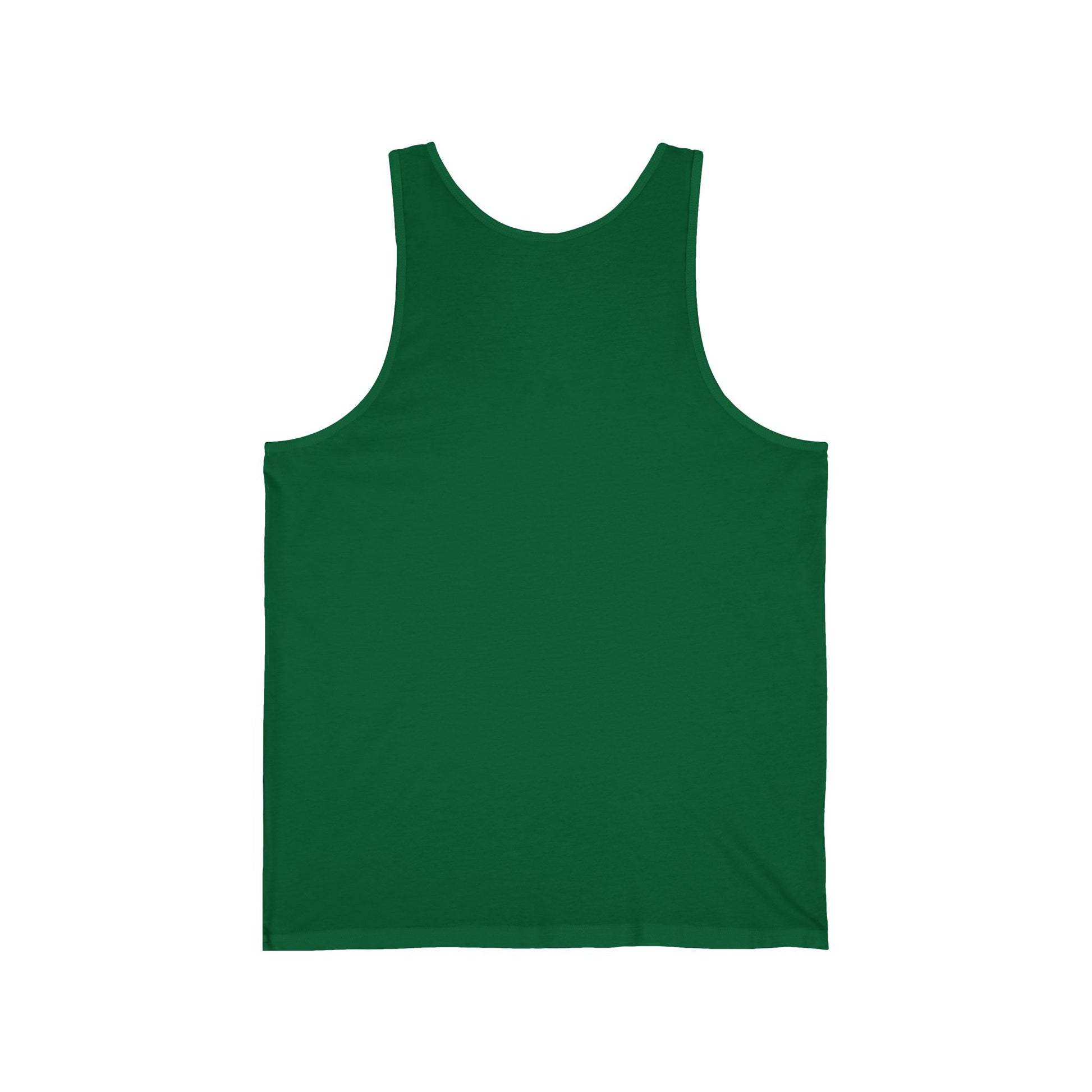 A sleeveless Tropical Mai Tai Tank is laid flat, back facing up, showing its simple green design on a white background—ideal for beach days or casual summer parties.